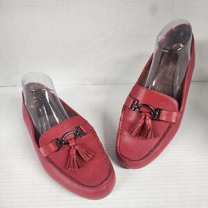 Aerosoles Deanna Women's Red Tassel Loafers Slip On Faux Leather Size 9W WIDE